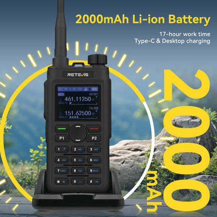 Retevis C62 Walkie Talkie Dual Band, Long Range Ham 2-Way Radio, 2000 mAh Rechargeable Walkie Talkies for Adults, for Hiking/Hunting/Camping (Black, 2 Pack)