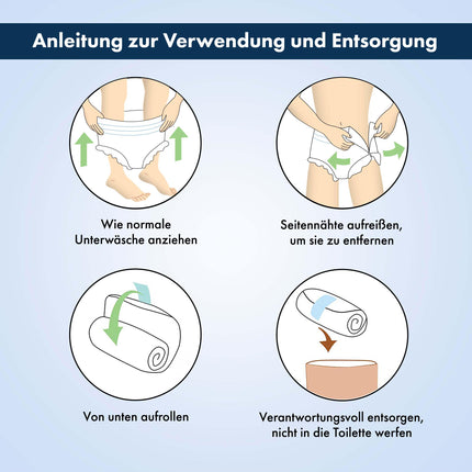 Incontinence Pants for Adults - 10 x Absorbent Diaper Pants for Men and Women - Discreet Leakage Protection and Elastic Cuffs - Size L (89-120 cm)