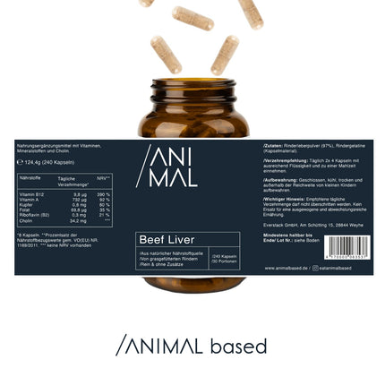 Animal Based Beef Liver [240 Capsules] - Natural Iron, Vitamin A, B12, Copper - Grass Fed Beef Liver - Pasture-fed quality from New Zealand - Optimal nutrient absorption - Halal certified raw materials