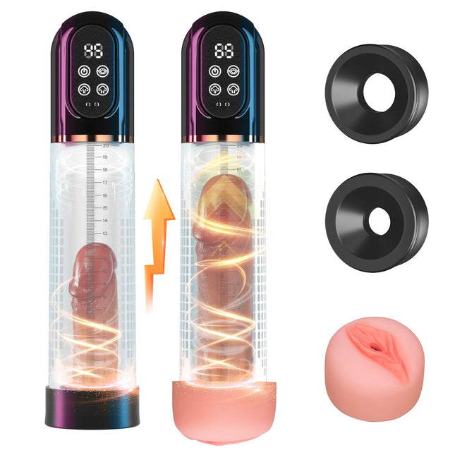 HIVEFUN Penis Pump for Penis Enlargement Sex Toy for Men, Electric Penis Pump Vacuum Pump with 4 Suction Levels 3 Automatic Training Modes, Waterproof Masturbator with 2 Silicone Sleeves