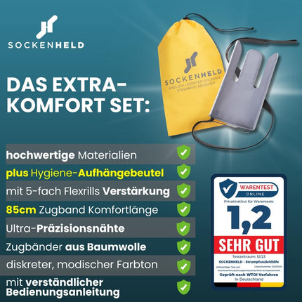 SOCKENHELD® 2-in-1 Premium Stocking Aid – with hanging pocket for extra protection &amp; hygiene – Comfort drawstrings – Ideal for seniors, pregnant women &amp; those with limited mobility – 23 cm
