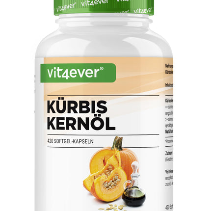 Pumpkin Seed Oil - 420 Capsules - 3000 mg per daily serving - With natural vitamin E - High dosage - Natural &amp; cold-pressed - Laboratory tested