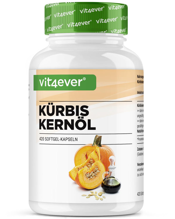 Pumpkin Seed Oil - 420 Capsules - 3000 mg per daily serving - With natural vitamin E - High dosage - Natural &amp; cold-pressed - Laboratory tested