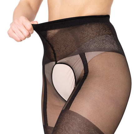 BANANALU patterned open crotch tights 20 Den Intimo Noir 20 Nero L