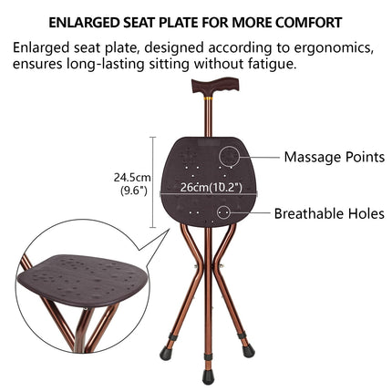 LINGTHIN Walking Stick with Seat for Men 120kg Capacity, Large Seat Board Height Adjustable Foldable Perch, Cane and Stool Dual-use for Elderly Men, Disabled and Recovering People.