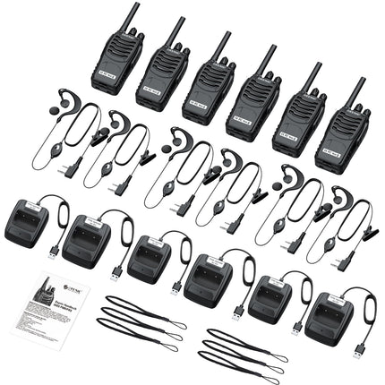 eSynic Walkie Talkie License-Free PMR446 16 Channels Two-Way Radio Rechargeable VOX Radio PMR 0.5W Radio Reception 16 Channels Walkie Talkie With USB Charging Station and Headset (6 pieces)