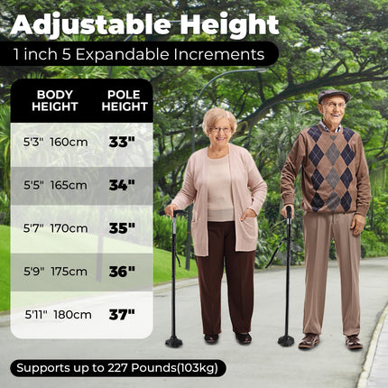 Walking Stick with LED Light, Ohuhu Walking Stick for Men &amp; Women, Foldable Height Adjustable, Walking Aid with Carrying Bag, Gifts for Seniors &amp; Adults