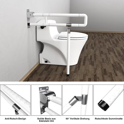 Vigevee wall support handle support aid WC grab bar 60CM toilet support folding handle non-slip for seniors foldable toilet stand-up aid wall mounting load up to 150 kg