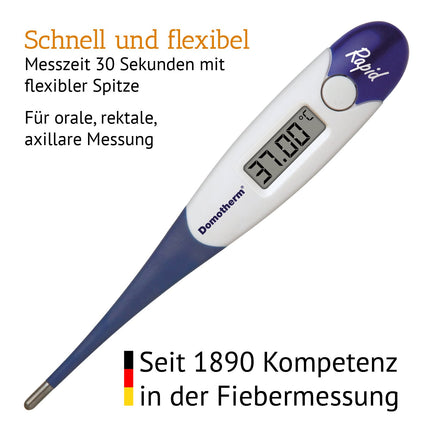 Domotherm Rapid - digital fever thermometer with 2 decimal places, memory, flexible tip, suitable for babies and children