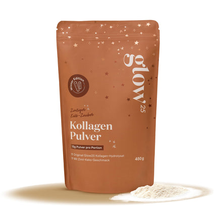 Glow25® Collagen Powder Cinnamon Cookie [450g] - Collagen Hydrolysate - Peptides Type 1 and 3 - Good Solubility