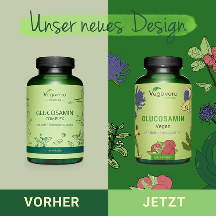Glucosamine Chondroitin Complex Vegavero® | 100% Vegan | With MSM, Phytodroitin®, Devil's Claw, Vitamin C, Zinc | For Joints &amp; Bones* | 180 Capsules | No Additives | Made in Germany