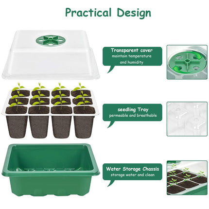 TaimeiMao Indoor Greenhouse Propagator, 4 Pack 12 Cell Mini Greenhouse, Indoor Greenhouse, Growing Pots, Greenhouse Growing Tray with Adjustable Lid and Ventilation Green