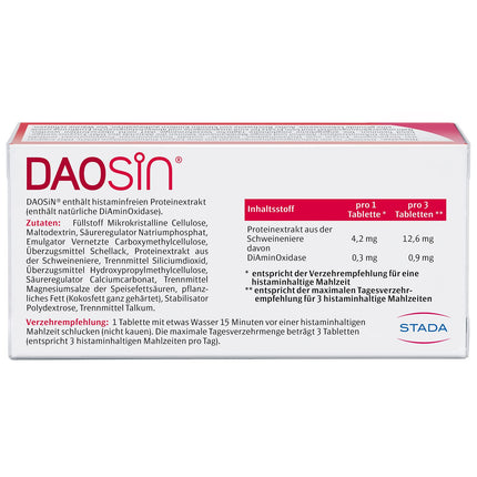 DAOSiN tablets to supplement the body's own DAO enzyme for the breakdown of histamine from food, clinically tested, over 90% recommendation rate - 120 tablets