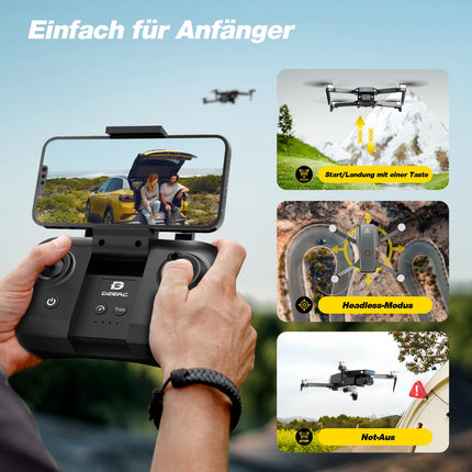 DEERC Drone with 1080P Camera for Kids, Beginners, D20S RC Drones Foldable with FPV Transmission, 2 Batteries, Long Flight Time, Brushless Motor, Altitude Hold, Optical Flow Toy Gift for Boys, C0