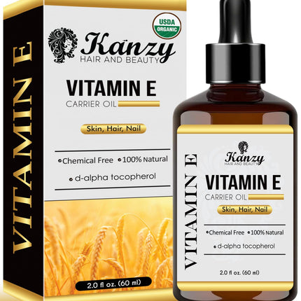 Kanzy Vitamin E Oil Organic Drops for Cosmetics 60ml 100% Natural d-Alpha-tocopherol, Anti-Wrinkle, Anti-Aging, Pure Vitamin E Oil Against all types of wrinkles, face, nails and hair