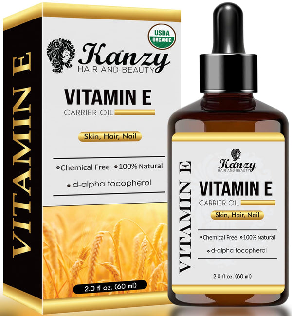 Kanzy Vitamin E Oil Organic Drops for Cosmetics 60ml 100% Natural d-Alpha-tocopherol, Anti-Wrinkle, Anti-Aging, Pure Vitamin E Oil Against all types of wrinkles, face, nails and hair