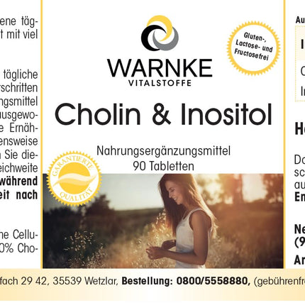 Choline &amp; Inositol - 90 tablets - high-dose &amp; vegan - with choline bitartrate | Warnke Vitalstoffe - German pharmacy quality