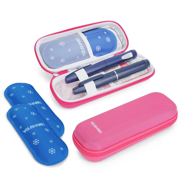 YOUSHARES Insulin Cooler Bag - TSA EVA Case for Insulin Pen, EpiPen, Insulin and other Diabetes Accessories - Mini Medication Cooler for Travel, Small Insulated Bag with 2 Ice Packs (Red)