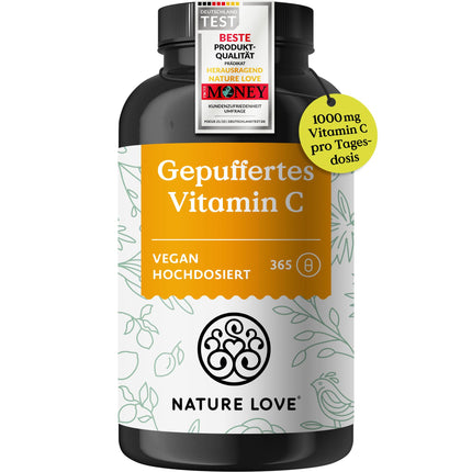 NATURE LOVE® Buffered Vitamin C - Highly dosed with 1000mg of vitamin C per daily dose - 365 capsules - pH-neutral &amp; well tolerated - Vegan