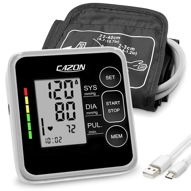 CAZON Blood Pressure Monitors Upper Arm Digital Fully Automatic Blood Pressure Monitor Pulse Measurement Blood Pressure Measurement Large with Large Cuff 2x120 Dual-User Black