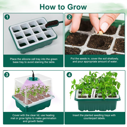 FORMIZON Greenhouse Propagation Tray, 5 Pack Mini Greenhouse Propagation with Higher Lids, 2 Tools, 10 Labels, Indoor Greenhouse Propagation Box with Timing Controller Adjustable Brightness