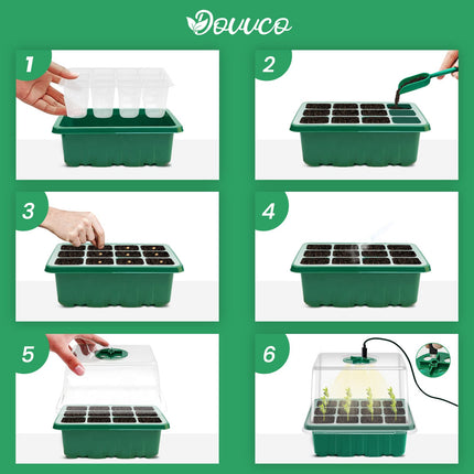 DOUUCO 5 Pack Indoor Greenhouse Propagator, Mini Greenhouse Propagator with Sun-like Plant Lights with Full Spectrum, Growing Set with Raised Lid for Ventilation for Seed Cultivation
