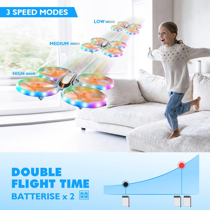 i9 Drone for Kids, RC Quadcopter with LED Lights, Headless Mode, Altitude Hold, 3D Flip and 2 Batteries, Toy Gifts for Boys Girls Beginners