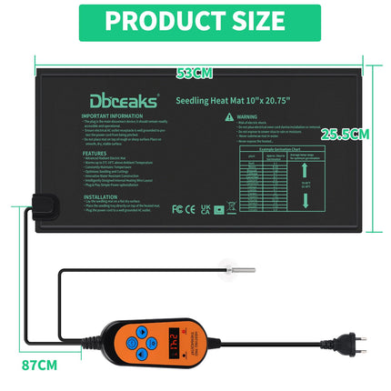 DBREAKS Heating Mat with Thermostat, 30W Indoor Greenhouse Heating Mat, Heating Mats with Controller, IP67 Greenhouse Heating Mat Waterproof, Plant Heating Mat with Digital Thermostat for Seedlings