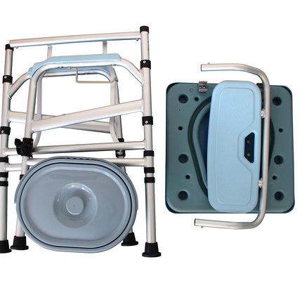 Froadp Mobile Commode Chair for Seniors, Height Adjustable Aluminum Alloy Commode Chair with Backrest and Armrest, Anti-Slip Toilet Chair, Toilet Frame Commode Chair with Bucket