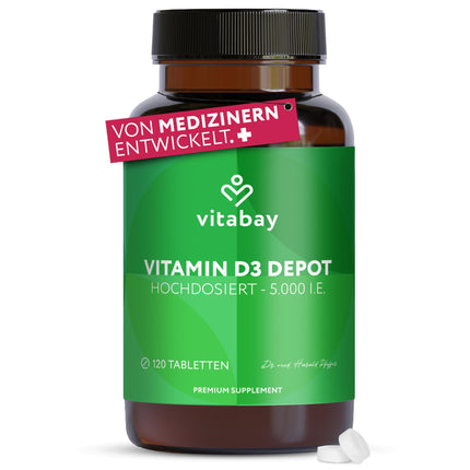Vitabay Vitamin D3 K2 High Dose 10000 IU Depot - 180 Vegan &amp; Laboratory-Tested Vitamin D Tablets without Additives - Contributes to the Support of the Immune System and the Maintenance of Normal Bones