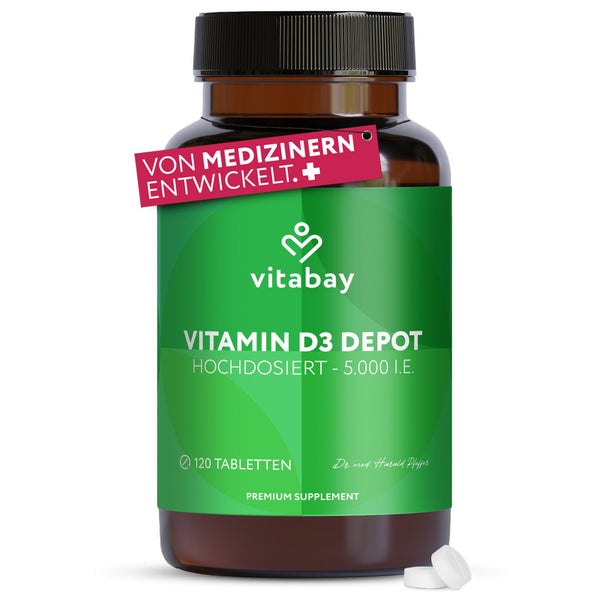 Vitabay Vitamin D3 K2 High Dose 10000 IU Depot - 180 Vegan &amp; Laboratory-Tested Vitamin D Tablets without Additives - Contributes to the Support of the Immune System and the Maintenance of Normal Bones