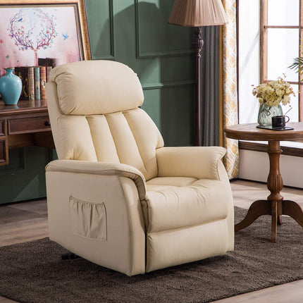 M MCombo TV armchair with electric riser, recliner chair with reclining function, senior armchair for the living room, TV armchair with reclining function up to 140°, with USB 7299 (faux leather, cream white)