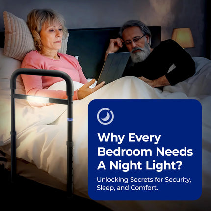Bed riser, grab bars for seniors, bed entry aid, height-adjustable grab bar for seniors, LED sensor light to prevent falls at night, safety and stability