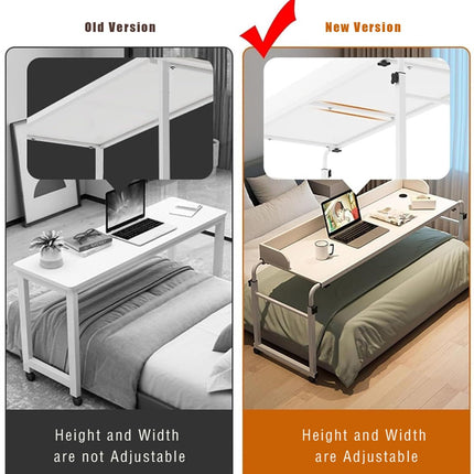 MEYEBP Bedtable Overbed Table with Wheels, Height Adjustable Table Over the Bed Table King Size, Rolling Desk Over Bed, King Beds Rolling Medical Bed Desk for Hospital and Home