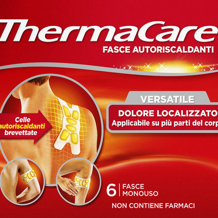 ThermaCare Versatile, self-heating heat bands for localized pain, 8 hours of constant heat, 6 disposable bands, red