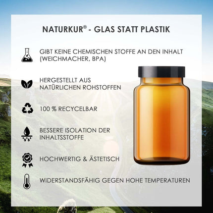 Naturkur® L-Tyrosine 500 mg - 240 capsules in a pharmacist's glass jar - Pure &amp; vegan with best bioavailability, handmade in Lower Franconia