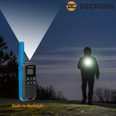 DC DECROSS 63 Walkie Talkie for Kids and Adults, 2-Pack Walkie Talkies up to 8 km, PMR446 16 Channels, VOX, Flashlight, IPX4, Gift for Boys and Girls Ages 5, 6, 7, 8, Hiking, Camping, Rechargeable Battery (Blue)