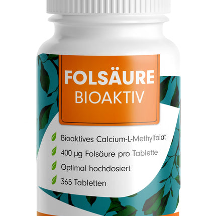 Folic Acid BIOAKTIV 400µg - 365 folic acid tablets with bioactive L-5-MTHF folic acid - optimally dosed for fertility and pregnancy - laboratory-tested with certificate - 100% vegan - one-year supply