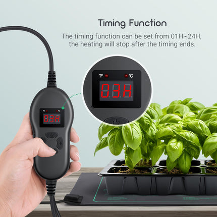 Luxbird heating mat with thermostat, timing function, plant heating mats, indoor greenhouse heating mat, IP67 waterproof heating mat, 52.7 x 25.4 cm, 30 watts