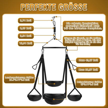 Love swing for the ceiling with leather seat - Deluxe Love Swing &amp; Bondage Restraint Set for couples - Erotic accessories, load capacity up to 360 kg