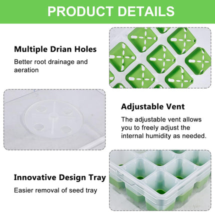2 Pack Indoor Greenhouse Propagator, Reusable Propagation Tray with 12 Planting Holes and 1 Raised Lid Mini Greenhouse Propagation Trays for Plants, Herbs, Flowers, Vegetables and Fruits