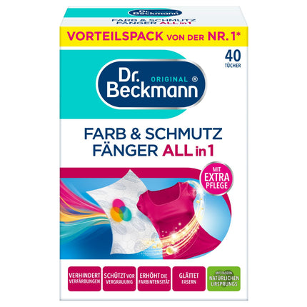 Dr. Beckmann Color and Dirt Catcher, Unscented, 3-in-1 | Color catcher wipes for ultimate discoloration protection | with EXTRA COLOR &amp; FIBER CARE | 40 wipes