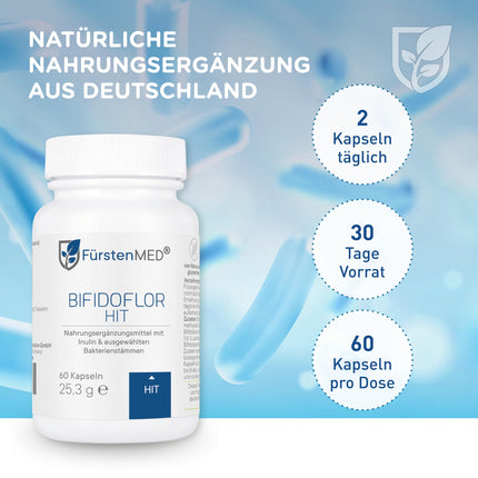 FürstenMED® Bifidoflor HIT - Lactobacillus and Bifidobacterium Capsules for Histamine Intolerance - 60 Gastro-Resistant Capsules with Inulin - Laboratory Tested, Vegan and No Additives