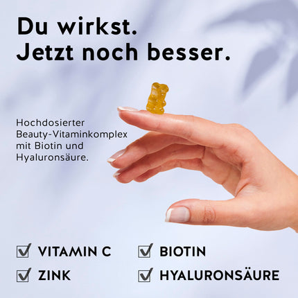 Bears with Benefits Hyaluron Gummies - Radiant skin with 100mg high-dose hyaluronic acid, vitamin C, zinc, biotin - 60 pieces - sugar-free vitamin gummies