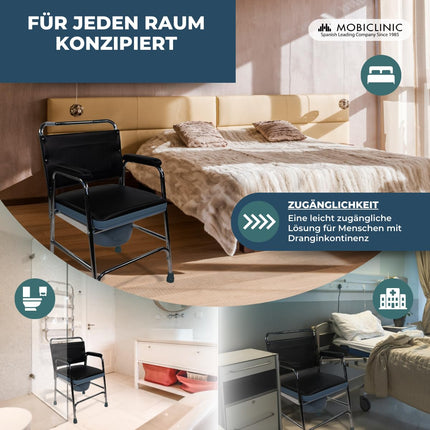 Mobiclinic®, Commode Chair, Velero, European brand, Toilet seat for the elderly and disabled, Toilet chair, Non-slip, With lid, Padded armrests seat