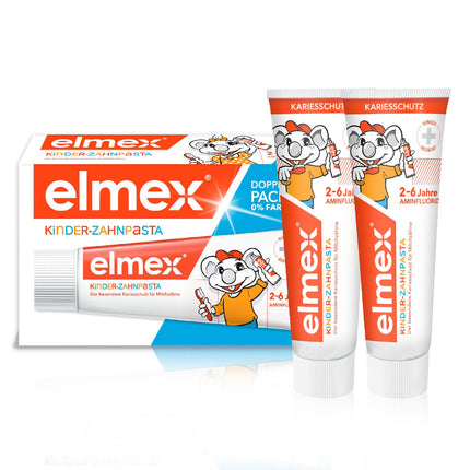 elmex children's toothpaste 2-6 years 2x50ml – child-friendly tooth cleaning for highly effective caries protection – with amine fluoride for a triple protection mechanism