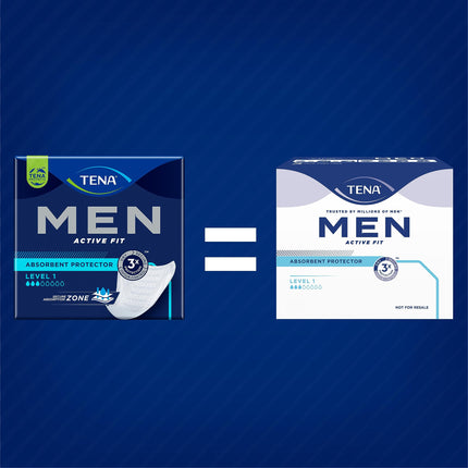 TENA Men Absorbent Protector Incontinence Pads, Level 1, for mild bladder weakness, 96 incontinence pads (12 x 8 packs) for men, specially developed, length 23 cm