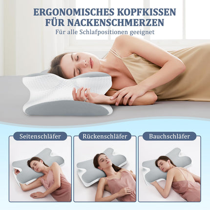 Untimaty Neck Pillow - Orthopedic Memory Foam Pillow, Ergonomic Pillow for Neck Pain Relief for Side, Back, and Stomach Sleepers with Ice Silk Cover (Gray)