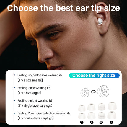VKROBAG Earplugs for Sleeping with Single/Double Caps - 4 Pairs (S/M/L) Ear Caps, Silicone Earplugs for Noise 35dB, Reusable, Hearing Protection Earplugs for Sleep/Focus/Travel, White
