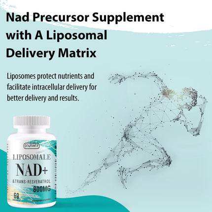 Liposomal NAD+ with Trans-Resveratrol Supplement | High Dose: 800 mg per Serving for 60 Days | 60 Softgels | Optimal Absorption (60 Softgels (1 Pack))